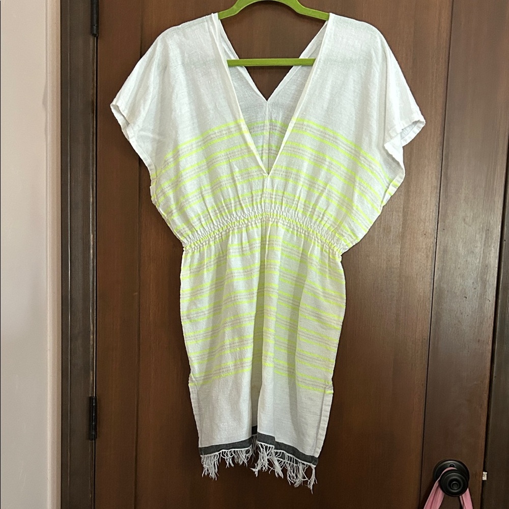 LemLem White and neon Yellow Striped Women's Dress size medium